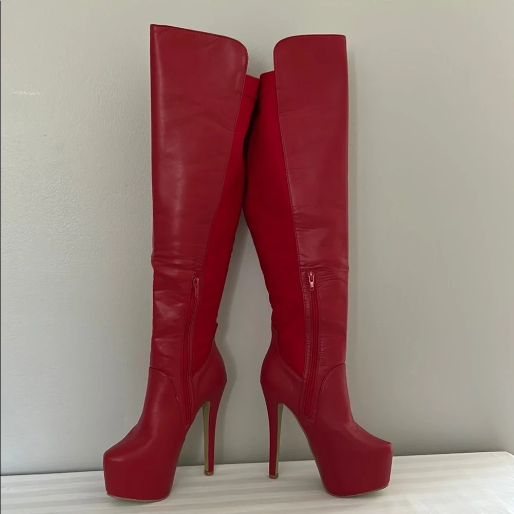 Ami Club Wear Red Over-the-Knee Women's Boots - Picture 4 of 16